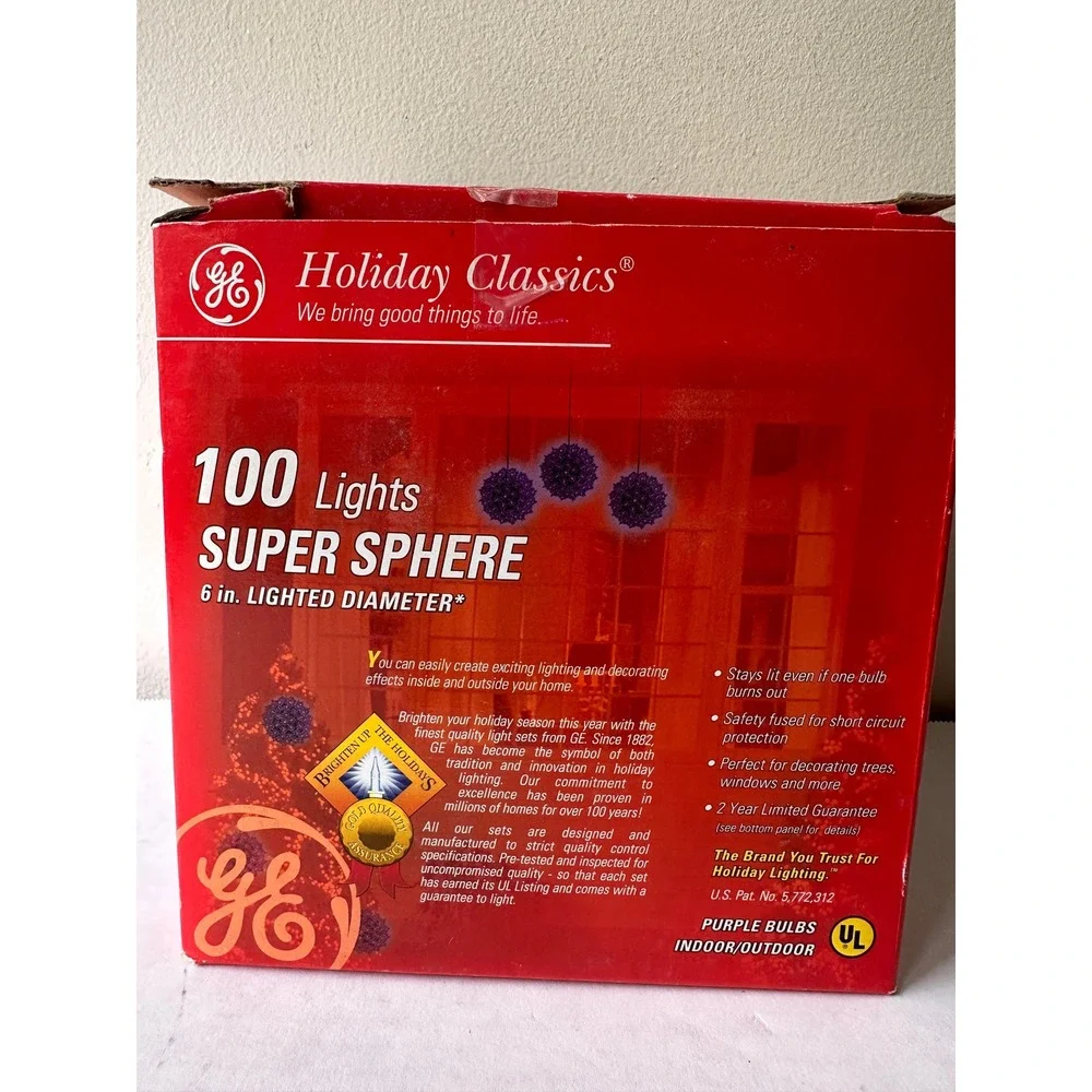 GE Holiday Classics 100 Lights Super Sphere 6in Purple Bulbs Indoor Outdoor